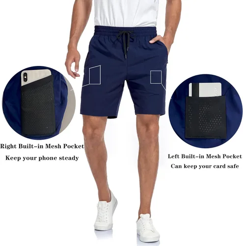 Vista 3 de Pantalones cortos deportivos para hombre de 5 y 8 pulgadas, pantalones cortos de entrenamiento de gimnasio con bolsillos con cremallera, pantalones