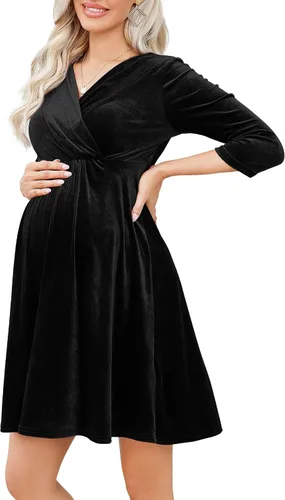 Vista 21 de Camisas de maternidad para mujer, cuello cuadrado, manga larga abombada, linda, casual, blusas, ropa de otoño Albaricoque