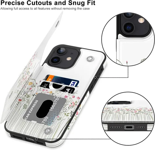 Vista 3 de bemal Funda tipo cartera para iPhone 12, iPhone 12 Pro, con función atril de cuero con diseño de moda para mujeres y niñas, ranuras para tarjetas