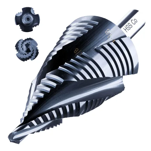Vista 10 de toolant - Broca de cuatro espirales de cobalto (Pro), broca de paso Unibit lista para impacto, 1/4"-1-1/8", broca de paso hexagonal de 1/4 pulgadas
