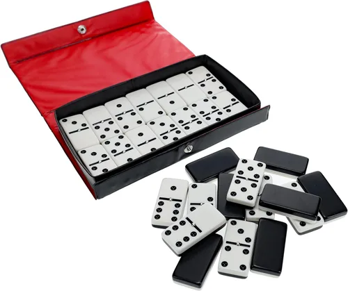Vista 5 de WE Games Dominó doble de 6 tonos en blanco y negro con spinners, tamaño ideal, estuche de estilo vintage, juegos de mesa familiares y adultos