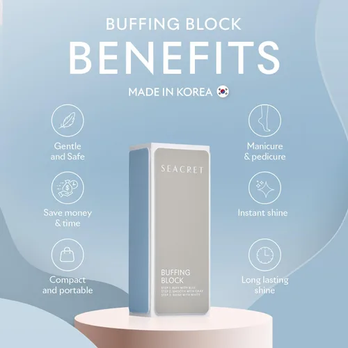 Vista 3 de SEACRET Minerals - Bloque profesional para pulir uñas, bloque de pulido de 3 maneras, el secreto para uñas brillantes, manicura y pedicura, paquete