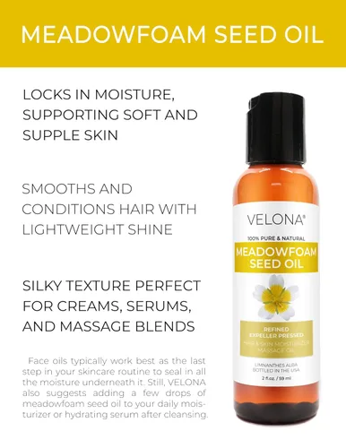 Vista 2 de velona Aceite portador Meadowfoam de 2 onzas líquidas Aceite portador 100% puro y natural Refinado, prensado en frío Cocina, hidratación
