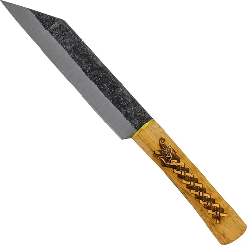 Vista 8 de Condor Herramienta y cuchillo, cuchillo de dragón nórdico, hoja de 4 pulgadas, mango de nogal americano quemado, funda de cuero