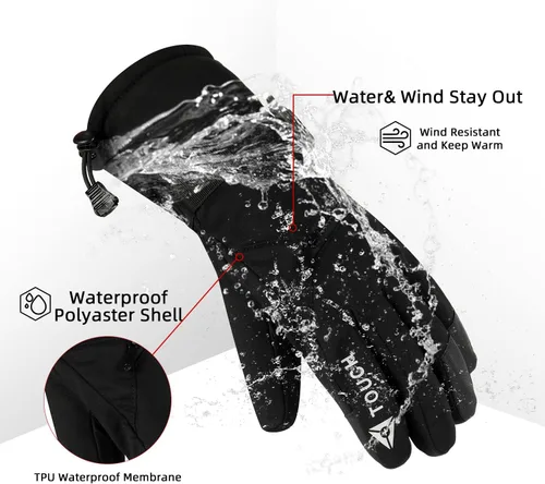 Vista 3 de BDZBREN Guantes de esquí para hombre, guantes de nieve impermeables aislados, guantes de snowboard para clima frío extremo