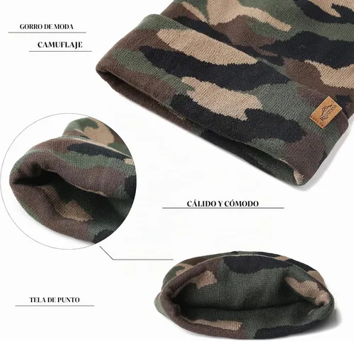 Vista 6 de Rajputana 1 y 2 Packs Gorro de invierno unisex de punto para hombre y mujer 2-Camuflaje