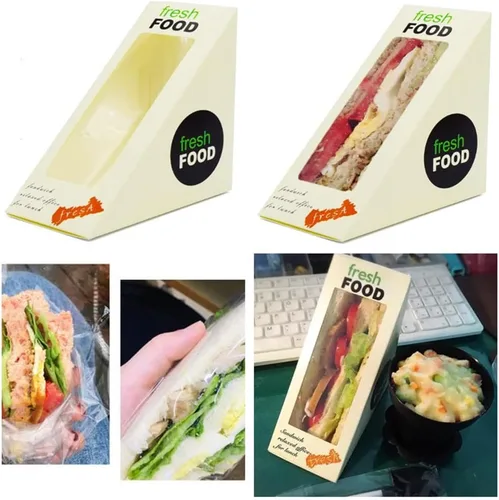Vista 5 de Hewnda - Caja de sándwich de 100 piezas, caja ecológica para llevar con cuña de sándwich