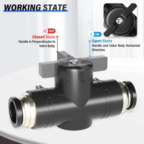 Vista 4 de TAILONZ PNEUMATIC BVU-1/2 OD Válvula de bola de control de flujo de aire Válvula de empuje para conectar accesorio (paquete de 1)