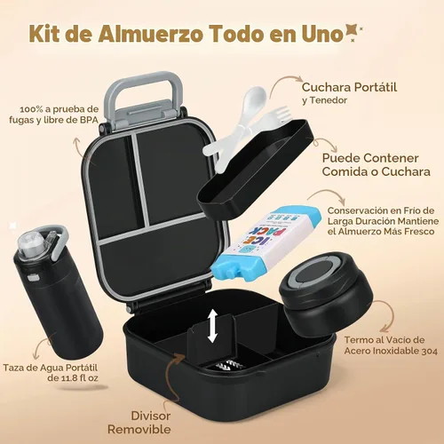 Vista 3 de Itslife Caja Bento para niños, contenedor de comida aislado, lonchera para niños, termo de 7 onzas para comida caliente, botella de agua térmica