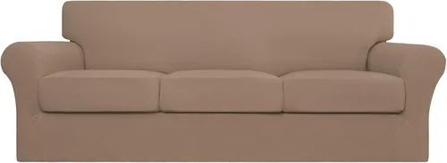 Vista 45 de Easy-Going Funda elástica de sofá de 4 piezas de gran tamaño para perros, funda de sofá lavable para 3 cojines separados, protector de muebles Negro
