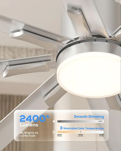 Vista 6 de Ventilador de techo inteligente de 72 pulgadas con luz, ventilador de techo industrial de 8 aspas de níquel cepillado de metal de aluminio