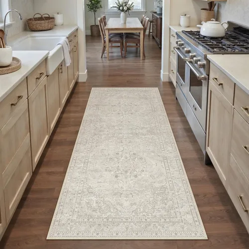 Vista 102 de PureCozy Alfombra de área beige de 2 x 3 pulgadas, lavable, vintage, pequeña, para entrada, cocina, suave, retro, floral, de pelo bajo, tapete