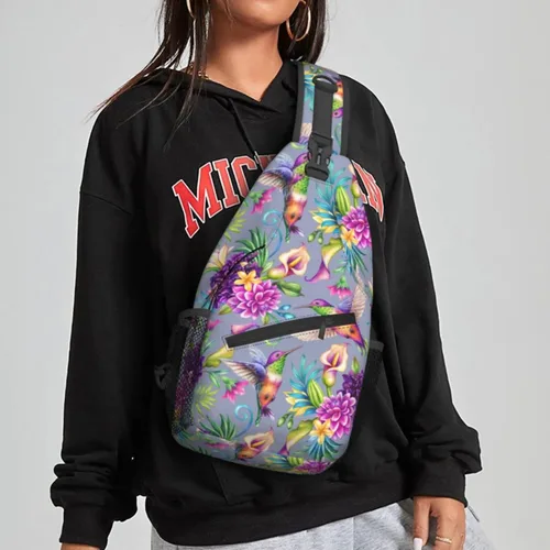 Vista 5 de NiuKom Mochila pequeña tipo bandolera para el pecho, bolsa de hombro, gimnasio, ciclismo, viajes, senderismo, mochila para mujeres y hombres, Flores