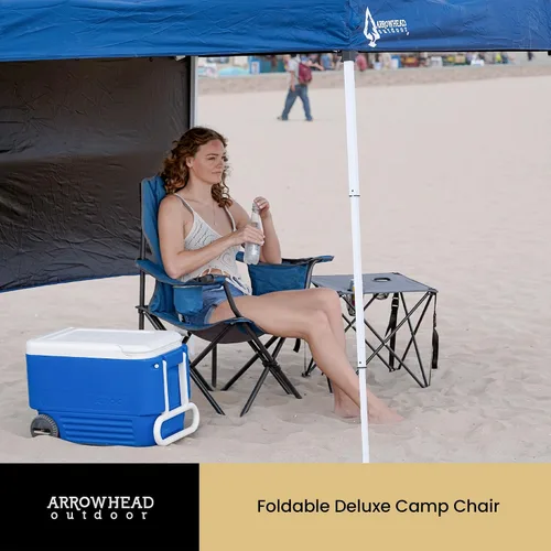 Vista 7 de ARROWHEAD OUTDOOR Paquete de 2 sillas plegables portátiles para acampar con enfriador de 6 latas, portavasos y soportes para copas de vino, bolsa