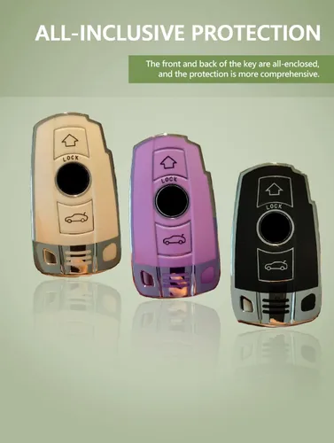 Vista 3 de ontto Funda para llavero de automóvil de TPU protección completa para BMW 1 3 5 Series E90 E92 E93 X5 X6 Z4 E91 Smart Remote Purple