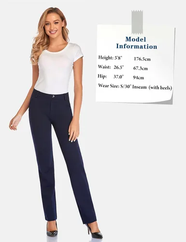 Vista 5 de Tapata - Pantalones de vestir rectos para mujer diseño elástico con bolsillos ideales para oficina trabajo y negocios tallas Tall Petite y Regular