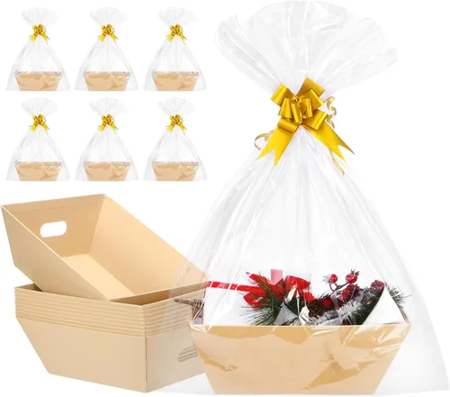 Vista 16 de Paquete de 10 cestas doradas vacías para regalos