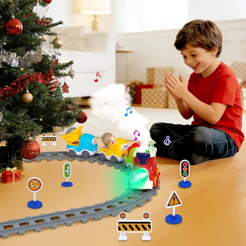 Vista 7 de Juego de Tren Eléctrico para Niños Pequeños de 3-5 4-8 con Pistas de Tren, Luces, Señal de Vapor, Música Realista, Sonido, Conexión Magnética