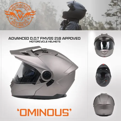 Vista 7 de Milwaukee Helmets Silver Ominous Dual Sport Advanced - Casco modular para motocicleta, aprobado por DOT, MPH9822DOT, pequeño