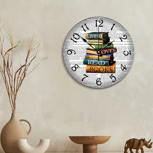 Vista 5 de Doffed - Reloj de pared para biblioteca, estilo vintage, de madera rústica, 10, silencioso, sin tictac, de cuarzo, funciona con pilas, para sala
