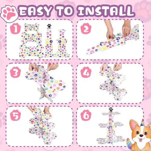 Vista 4 de Bokon Soporte de 3 niveles para cupcakes de perro y 24 piezas de decoración para cupcakes para perros, suministros de fiesta de cumpleaños
