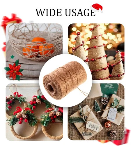 Vista 7 de Cuerda de yute natural de 600 pies, cuerda fina de arpillera para caja de regalo, embalaje, decoración, jardinería, 2 capas