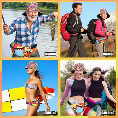 Vista 6 de JenPen Juego de 2 sombreros tipo cangurera de los años 80 y 90 para hombres y mujeres, accesorios retro para fiestas deportivas de verano