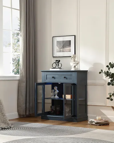 Vista 7 de FOREST GRAVITY Aparador moderno para buffet pequeño de 31.5' con almacenamiento, pequeño gabinete para barra de café con cajón y estante ajustable