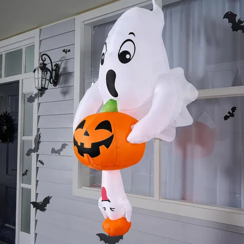 Vista 8 de Joiedomi Fantasma y calabaza inflables de Halloween de 6 pies, decoración de ventana inflable para exteriores con luces LED, bonita decoración