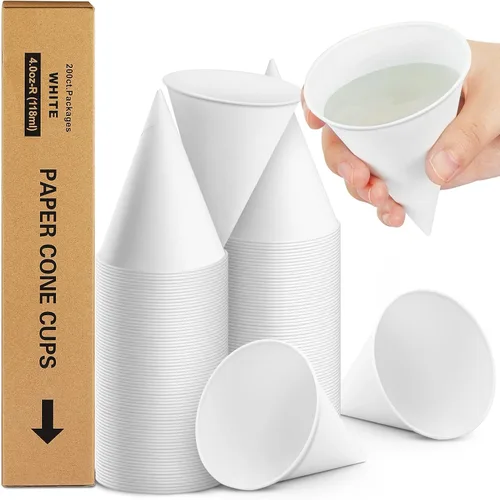 Vista 11 de Roshtia 100 tazas de cono de papel de 6 onzas gruesas desechables para hielo afeitado, dispensador de enfriador de agua para granizados