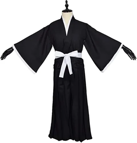 Vista 3 de Kurosaki Ichigo - Disfraces de cosplay kimono para adultos bata negra uniforme samurái trajes de Halloween