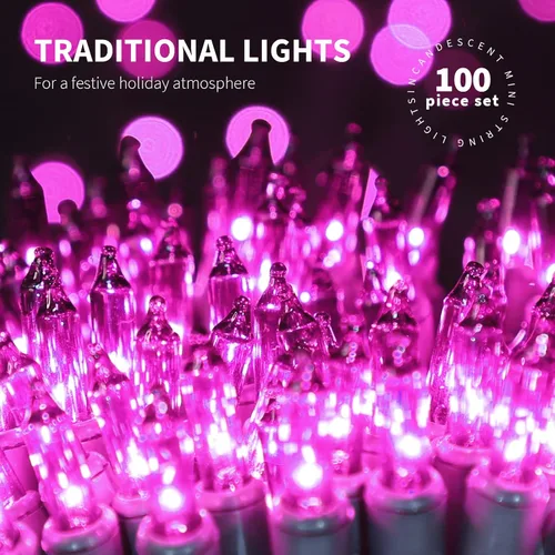 Vista 4 de Juego de 100 luces moradas extra brillantes con conectores finales, luces decorativas de Halloween, 19.6 ft, certificación UL, mini tira de luces