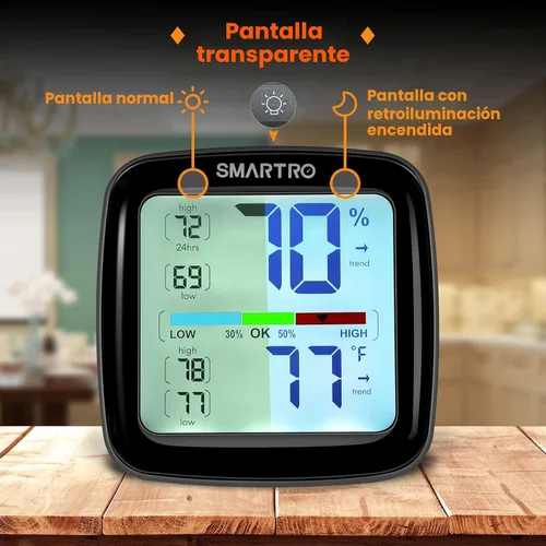 Vista 2 de SMARTRO SC42 higrómetro digital profesional, termómetro interior medidor de humedad ambiental y calibración de precisión profesional