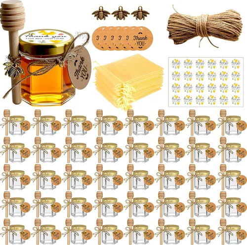Vista 9 de Adabocute Pote de Miel, Mini Frascos de Miel con Cucharón, Frascos de Miel de Vidrio para Recuerdos de Baby Shower, Recuerdos de Fiesta y Boda, Tapa