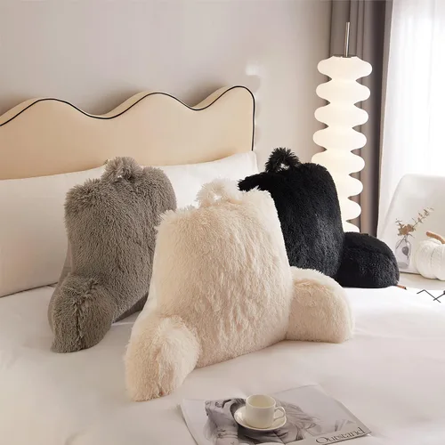 Vista 6 de Urban Lifestyle Almohada decorativa y de apoyo para cama de lectura, pelo largo ultra suave, de pelo sintético, reverso a tela de visón, color negro