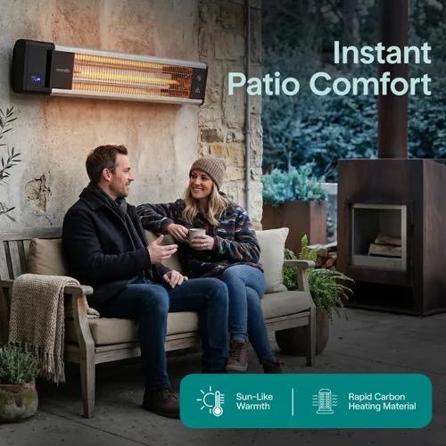 Vista 3 de SereneLife - SLOHT26 Calentador eléctrico con infrarrojos para exterior, de 1500 W para calentar rápido la pared o techo, sin olor, calentador