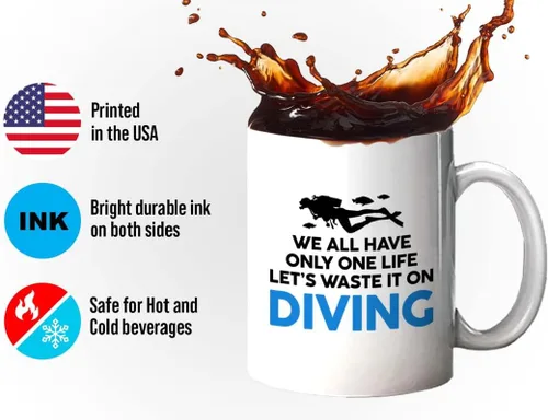 Vista 21 de Taza de café de buceo de 11 onzas, color negro, sumerge en la felicidad, actividades de respiración subacuática, pasatiempos, natación, ascenso
