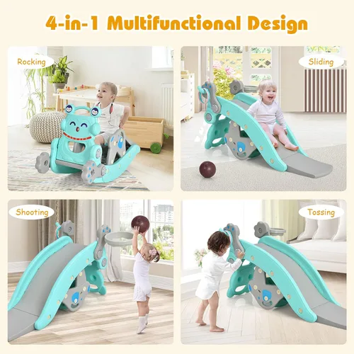 Vista 3 de Costzon - Juego de tobogán para niños pequeños de 5 en 1, juguete con columpio, tobogán para niños con taburete desmontable, aro de baloncesto