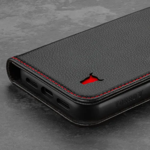 Vista 6 de TORRO Funda de cuero compatible con iPhone 12 Mini - Funda de piel auténtica tipo cartera con tarjetero y función atril (negro)