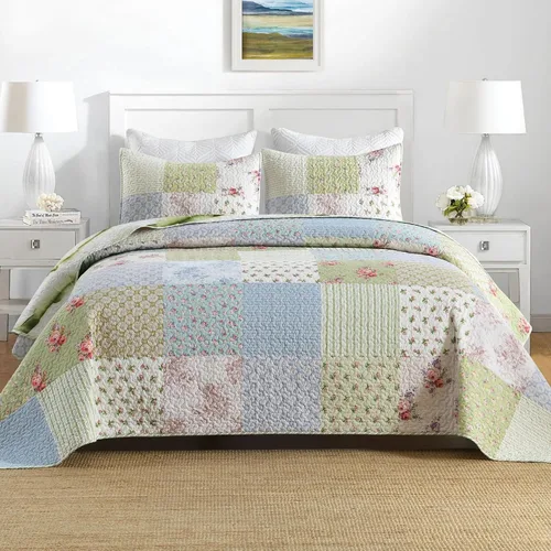 Vista 13 de MarCielo Juego de edredón de 3 piezas con estampado floral, juego de colcha ligera (tinta floral, King)