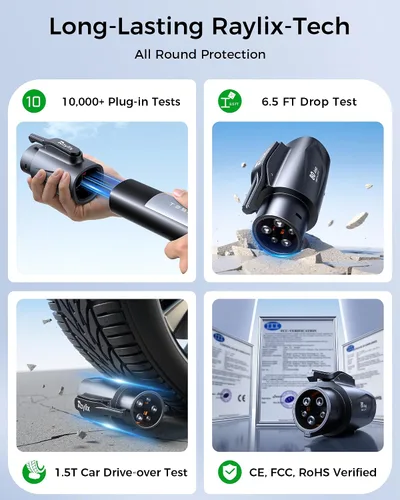 Vista 7 de Raylix Adaptador Tesla a J1772 (Máximo 80 A, 250 V) [para Vehículos Eléctricos J1772] Adaptador de Cargador Tesla, Adaptador NACS a J1772 Compatible