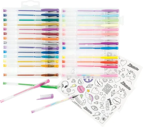 Vista 4 de Three Cheers for Girls by Make It Real - Juego de 30 bolígrafos de gel de colores con metal, pastel, neón, arcoíris y purpurina, bonitos bolígrafos