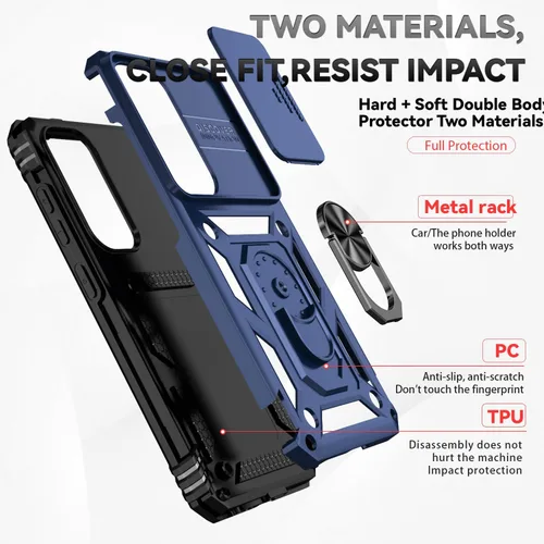 Vista 7 de Funda para Samsung Galaxy S24 Plus, funda de plástico duro de goma de silicona suave con cubierta de lente de cámara deslizante, anillo giratorio