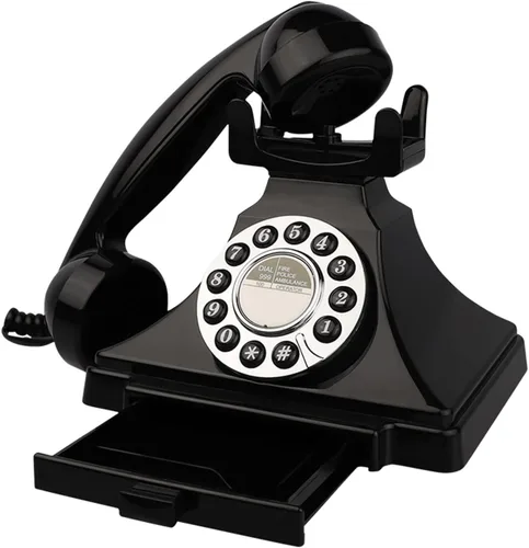 Vista 3 de Teléfono vintage con cable, teléfonos fijos retro para el hogar, teléfono de trabajo antiguo de una sola línea con timbre fuerte para personas Negro