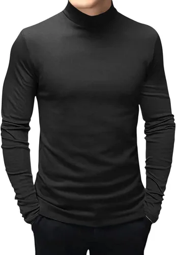 Vista 16 de Mens T Shirt Long Sleeve Basic Mock Turtleneck Pullover Thermal Solid Tops Verde militar