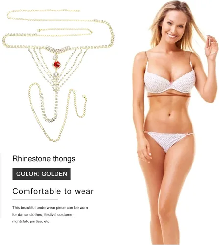 Vista 6 de Holibanna Sexy borla de cristal ropa interior tanga bragas club nocturno bragas de cristal bikini verano playa vientre cadera cintura cadena