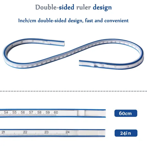 Vista 3 de Regla curva flexible de 2 piezas, 24 pulgadas, ideal para dibujar y coser, azul