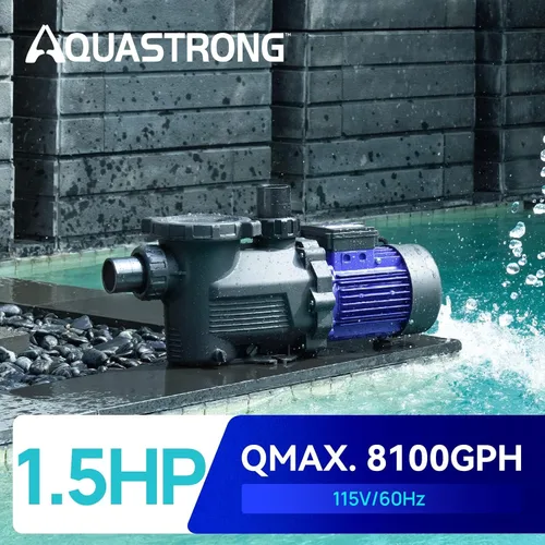 Vista 3 de Aquastrong - Bomba de piscina de 1.5 HP para interior/sobre el suelo, una sola velocidad, 115 V, 8100 GPH, alto flujo, potentes bombas de piscina