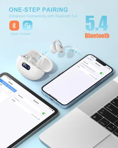 Vista 4 de Jzones Auriculares inalámbricos con clip de oreja abierto, Bluetooth 5.4, ligeros, cómodos, deportivos, de conducción ósea, micrófono integrado