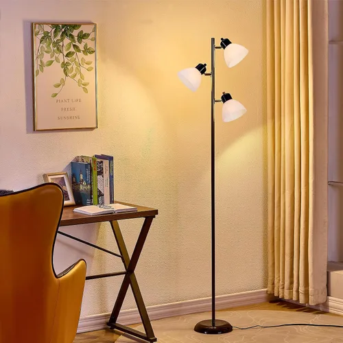 Vista 5 de Lámpara de pie moderna estilo árbol para sala de estar y dormitorio, lámpara de pie alta con 3 cabezales ajustables y giratorios para oficina